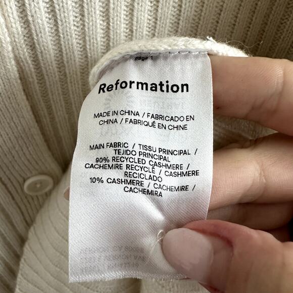 Reformation Fantino Cashmere Collared Cardigan Sweater Gossamer Cream - Picture 4 of 5